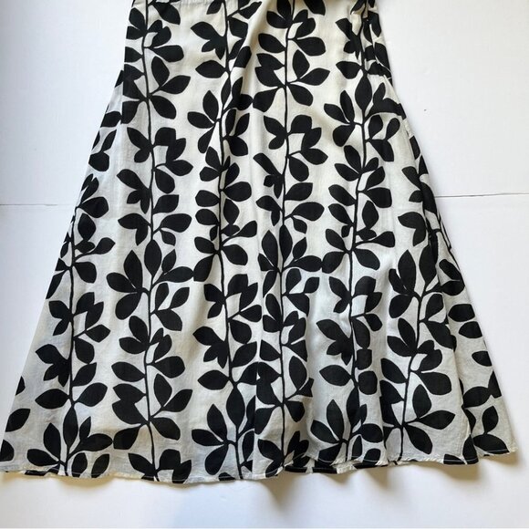 Chaudry KC Midi Dress Cream Black Floral 100% Cotton V Neck Lined Y2K 90s Sz  S - Picture 13 of 16